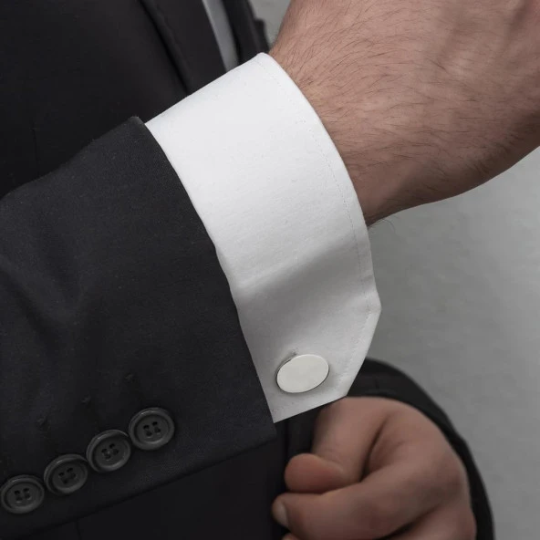 Oval Düz Gümüş Kol Düğmesi - 3