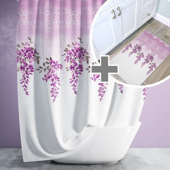 Lila Banyo Paspası, Dot Taban Paspas, Ten Kanat Banyo Perdesi ve Paspası Seti