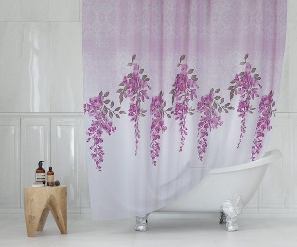 Lila Banyo Paspası, Dot Taban Paspas, Ten Kanat Banyo Perdesi ve Paspası Seti - 3