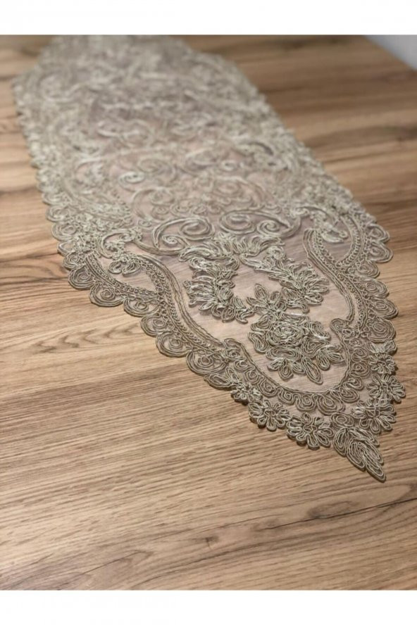 Kuru Runner Özel Işlemeli Bej (100X35CM) ürün görseli 1