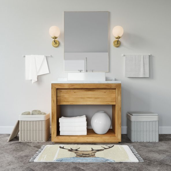 Duş Perdesi Geyik Desen Dijital Baskılı Polyester Kumaş Banyo Perdesi ve Banyo Paspas Seti Hediyeli - Resim 3