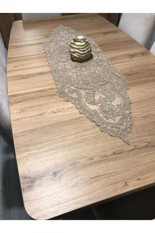 Kuru Runner Özel Işlemeli Bej (100X35CM) - Resim 2