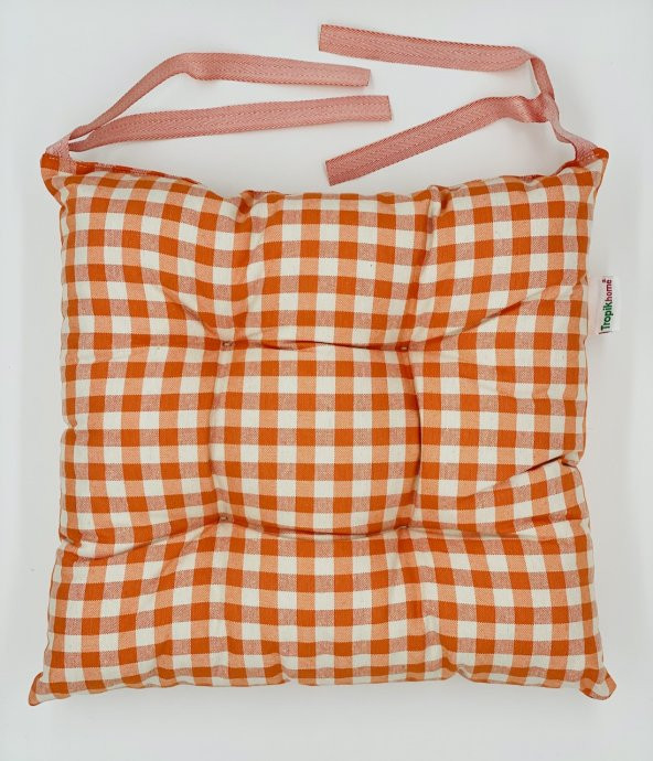 6lı Ekose Turuncu Sandalye Minderi-Dekoratif Minder Seti-40x40cm Kare Sandalye Minderi-Sırt Minderi - 3