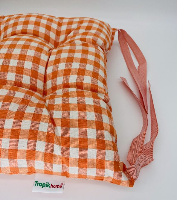6lı Ekose Turuncu Sandalye Minderi-Dekoratif Minder Seti-40x40cm Kare Sandalye Minderi-Sırt Minderi - 4