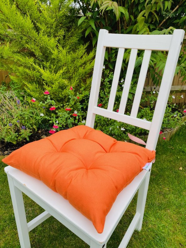 4lü Turuncu Sandalye Minderi-40x40 cm Bağcıklı Sandalye Minderi-Bahçe Sandalye Minder Set 4 Adet
