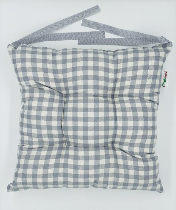 6lı Ekose Gri Sandalye Minderi-40x40 cm Bağcıklı Sandalye Mİnderi-Bahçe Sandalye Minderi 6 Adet - 3