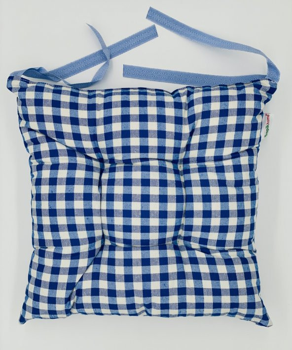 4lü Ekose Mavi Sandalye Minderi-40x40 cm Bağcıklı Sandalye Minderi-Bahçe Sandalye Minder Set 4 Adet - 2