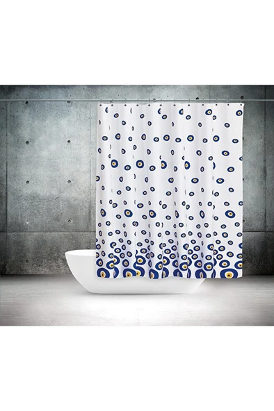 Nazar Boncuğu Banyo Perdesi, 180x200cm Duş Perdesi-tek Kanat Banyo Duş Perdesi- C Halka Hediyeli ürün görseli 1