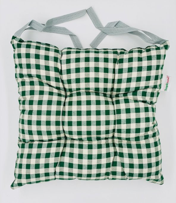 2li Bahçe Minderi 40x40 cm Ahşap Sandalye Minderi, Ekose Yeşil Bağcıklı Sandalye Minderi - 3