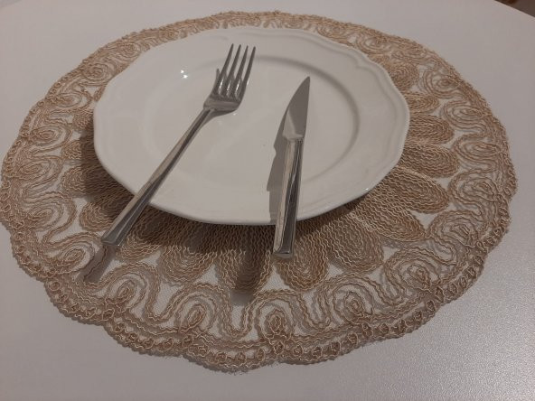 Yuvarlak Amerikan Servis Supla-Bej Renk Nakışlı Tekli Supla, 32x50 cm Çeyizlik Supla Venezia ürün görseli 1