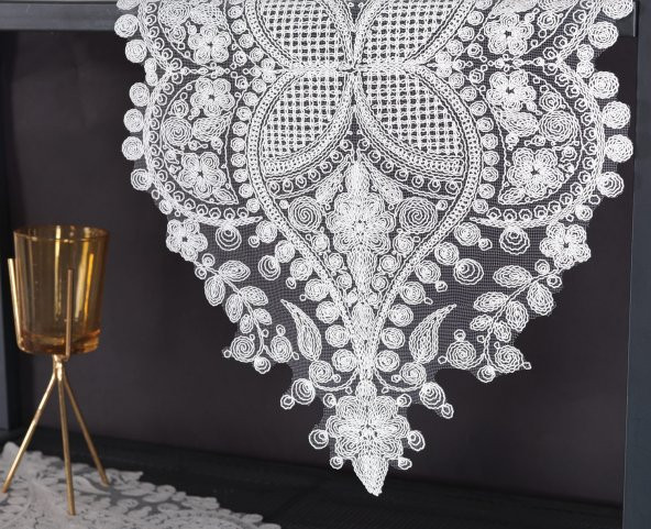 Amerikan Servis Supla ve Runner Salon Takımı-5 Parça Konsol Üstü Set, Beyaz Renk Runner Takımı - Resim 2