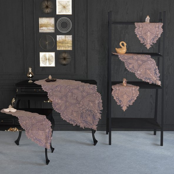 5 Parça Amerikan Servis Salon Takımı-Konsol Üstü Dekoratif Set, Lüx Çeyiz Seti ve Orta Sehpa Runnerı ürün görseli 1