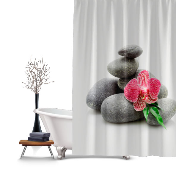 Taş Desen Banyo Perdesi-Rnkli Çiçek Desenli Duş Perdesi, 180x200 cm - 2