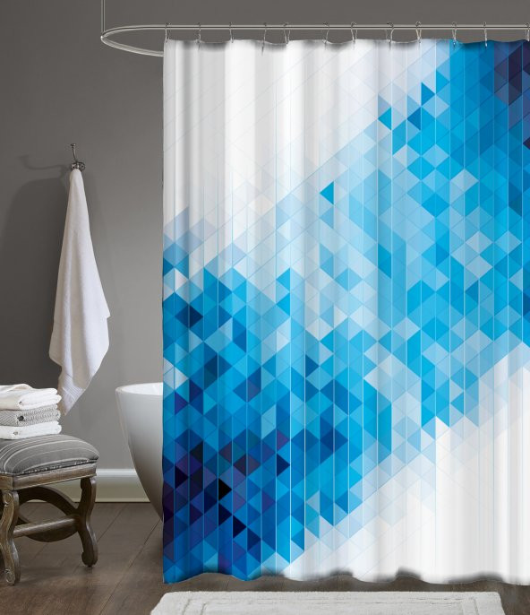 Mavi banyo perdesi-180x00 cm dijital baskı duş perdesi - Resim 3