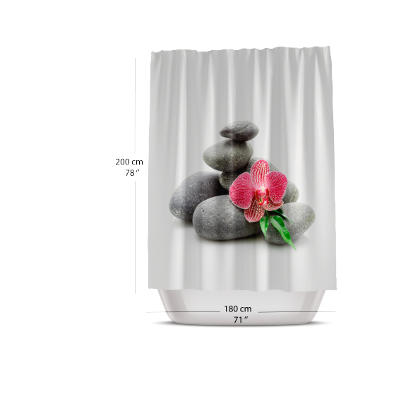Taş Desen Banyo Perdesi-Rnkli Çiçek Desenli Duş Perdesi, 180x200 cm - 3