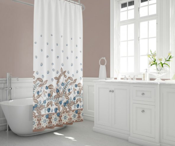 Böğürtlen Desen Banyo Perdesi-Lüx Küvet Perdesi, 180x200cm Tek Kanat Duş Perdesi - 2