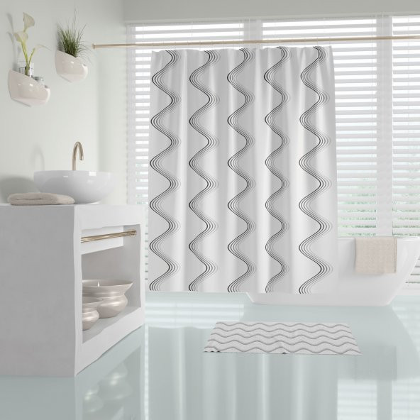 Çizgili Banyo Duş Perdesi-Lüx Küvet Perdesi 180x200cm Duşakabin Perde ürün görseli 1