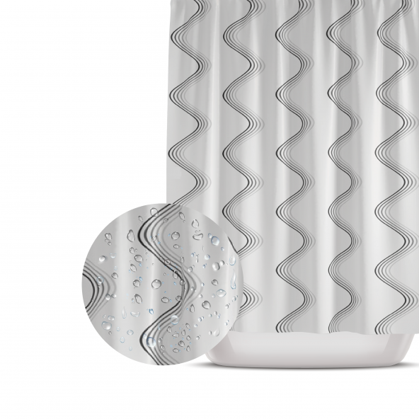 Çizgili Banyo Duş Perdesi-Lüx Küvet Perdesi 180x200cm Duşakabin Perde - Resim 2