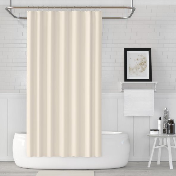 Krem Duşakabin Perdesi-Tek Kanat Banyo Perdesi, 180x200cm Polyester Kumaş Duş Perdeleri