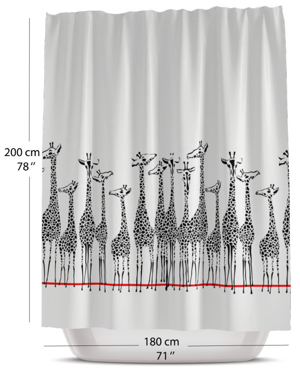 Duş Perdesi-Zürafa Desen Dijital Baskılı Duşakabin Perdesi, 180x200cm Banyo Dekorasyon Ürünü