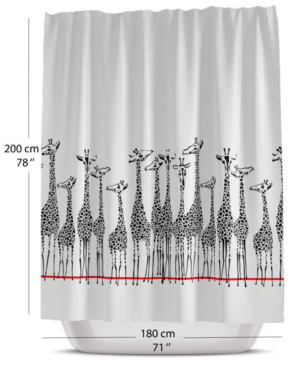 Duş Perdesi-Zürafa Desen Dijital Baskılı Duşakabin Perdesi, 180x200cm Banyo Dekorasyon Ürünü - 1