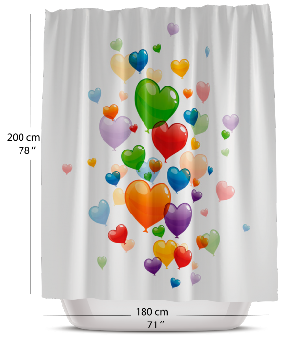 Renkli Balon Desenli Banyo Perdesi-Baskılı Banyo Duş Perdesi, 180x200cm Tek Kanat Küvet Perdesi - Resim 2
