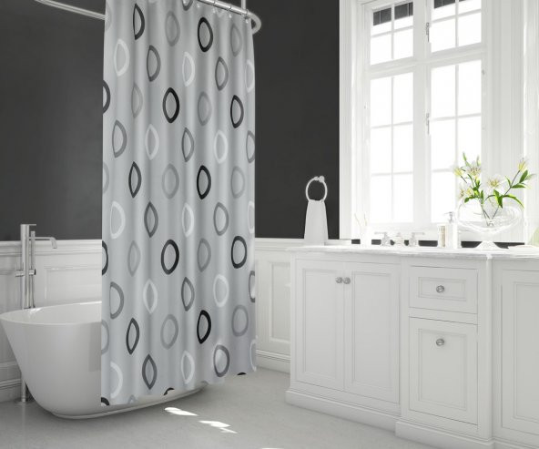 180x200 cm Banyo Perdesi Tek Kanat Banyo Duş Perdesi-12 Adet C Halka Hediyeli Küvet Perdesi - 2