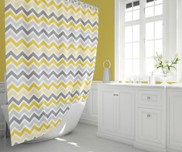 Renkli Duş Perdesi-Polyester Kumaş Banyo Duş Aksesuarı 180x200cm Tek Kanat Duş Perde Sarı Renk Perde