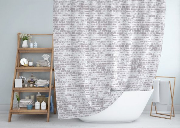 Kahverengi Banyo Perdesi-Halkalı Su Geçirmez Duş Perdesi 180x200 C Halkalı Polyester Kumaş Duş Perde - 2