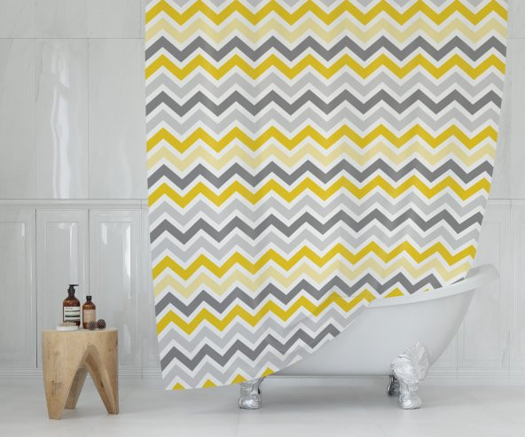Renkli Duş Perdesi-Polyester Kumaş Banyo Duş Aksesuarı 180x200cm Tek Kanat Duş Perde Sarı Renk Perde - Resim 2