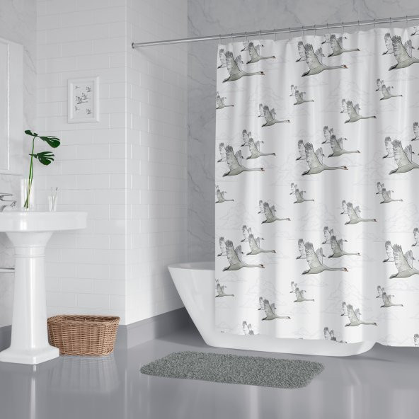 Martı Desen Banyo Perdesi, 180x200cm Duş Perde 12 Adet C Halka HEDİYE Küvet Perdesi - 2