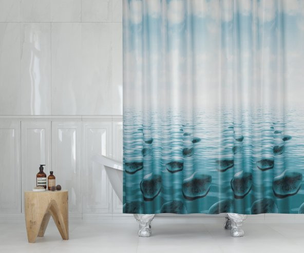 Duş Perdesi Küf Tutmaz Polyester Kumaş Banyo Perdesi Tek Kanat Banyo Dekorasyon Perdesi 180x200 cm - 2