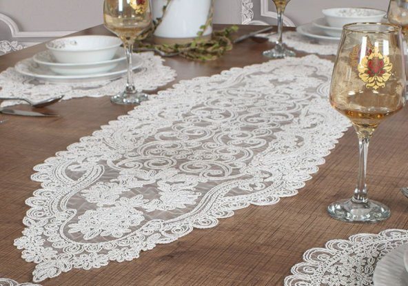 Çeyizlik Seti Tekli Runner-Amerikan Servis Sehpa Üstü Runner-Beyaz Renk Tekli Runner