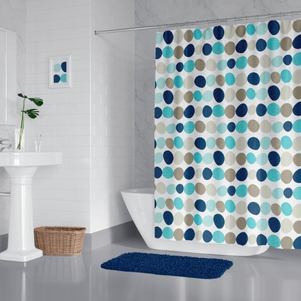 Duş Perdesi Seti, 12 Adet C Halka Hediyeli Banyo Perdesi-Banyo Duş Perdeleri-Banyo Aksesuarları ürün görseli 1