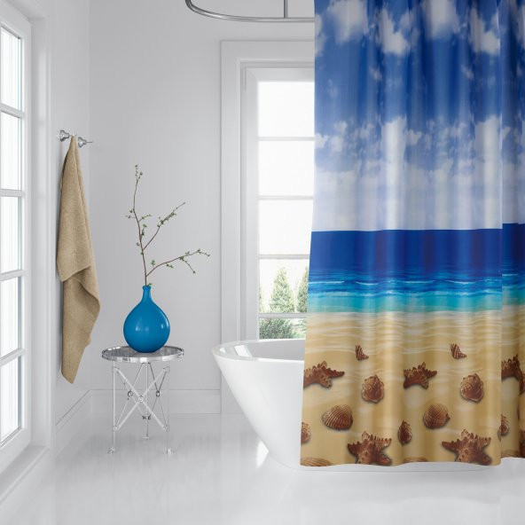 Banyo Perdesi - Tek Kanat Duş Perdesi, Polyester Kumaş Duşakabin Perdesi 180x200 cm Küvet Perdesi