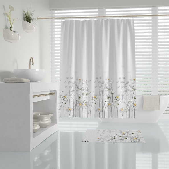 Duş Perdesi Seti, 12 Adet C Halka Hediyeli Banyo Perdesi-Banyo Duş Perdeleri-Banyo Aksesuarları - 3