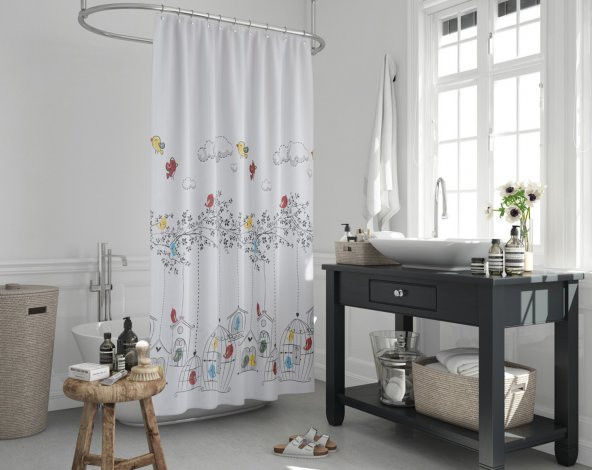 Duş Perdesi Seti, 12 Adet C Halka Hediyeli Banyo Perdesi-Banyo Duş Perdeleri-Banyo Aksesuarları - 2