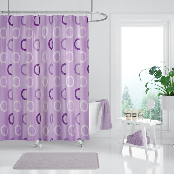 Duş Perdesi Seti, 12 Adet C Halka Hediyeli Banyo Perdesi-Banyo Duş Perdeleri-Banyo Aksesuarları - Resim 4