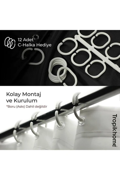 Duş Perdesi Seti, 12 Adet C Halka Hediyeli Banyo Perdesi-banyo Duş Perdeleri-banyo Aksesuarları - 3