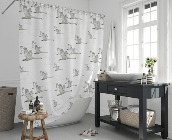 Banyo Perdesi - Tek Kanat Duş Perdesi, Polyester Kumaş Duşakabin Perdesi 180x200 cm Küvet Perdesi