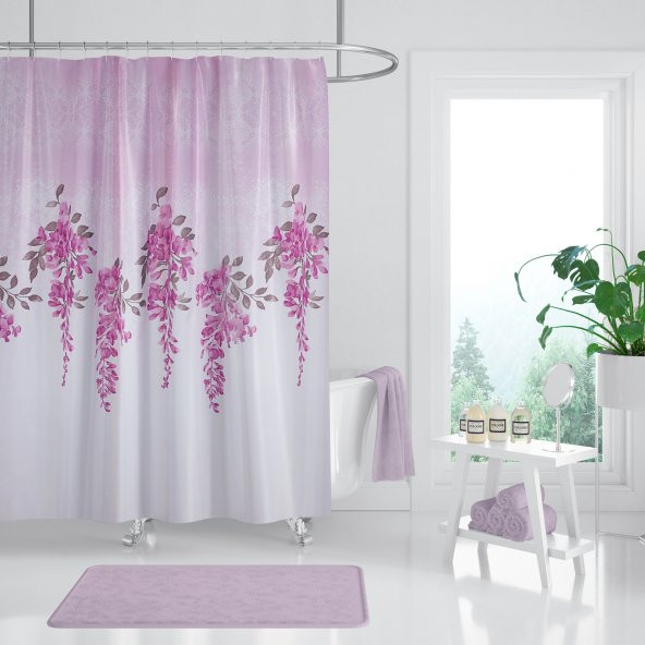 Banyo Perdesi - Tek Kanat Duş Perdesi, Polyester Kumaş Duşakabin Perdesi 180x200 cm Küvet Perdesi