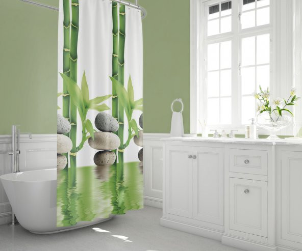 Banyo Perdesi - Tek Kanat Duş Perdesi, Polyester Kumaş Duşakabin Perdesi 180x200 cm Küvet Perdesi - 2