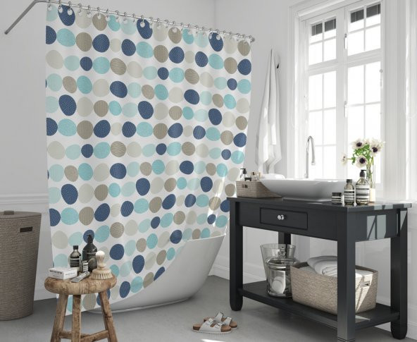 Banyo Perdesi - Tek Kanat Duş Perdesi, Polyester Kumaş Duşakabin Perdesi 180x200 cm Küvet Perdesi ürün görseli 1
