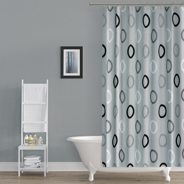 Banyo Perdesi - Tek Kanat Duş Perdesi, Polyester Kumaş Duşakabin Perdesi 180x200 cm Küvet Perdesi - 3