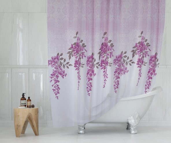 Banyo Perdesi - Tek Kanat Duş Perdesi, Polyester Kumaş Duşakabin Perdesi 180x200 cm Küvet Perdesi - 2