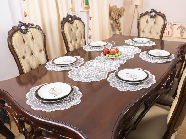 Supla Takımı Amerikan Servis Runner Seti 6 Kişilik Çeyiz Seti Valeria Masa Sunum Takımı - Resim 4