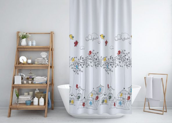 Banyo Perdesi - Tek Kanat Duş Perdesi, Polyester Kumaş Duşakabin Perdesi 180x200 cm Küvet Perdesi