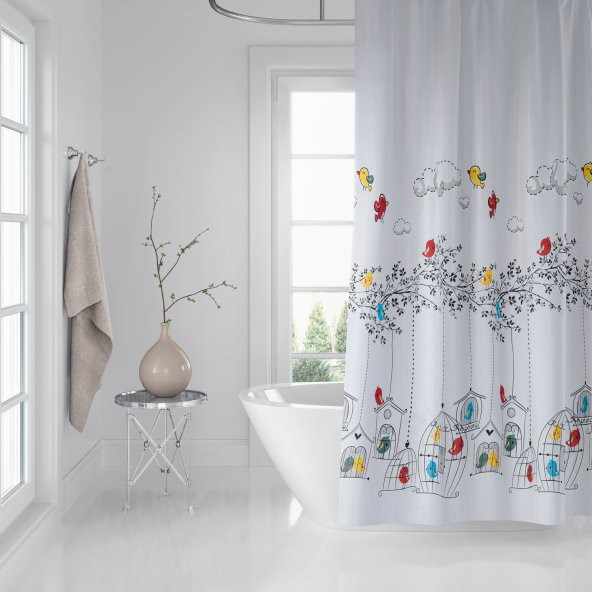 Banyo Perdesi - Tek Kanat Duş Perdesi, Polyester Kumaş Duşakabin Perdesi 180x200 cm Küvet Perdesi - 3