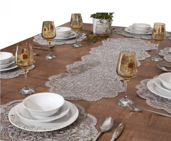 6 Kişilik Amerikan Servis Supla ve Runner Takımı 7 Parça Çeyiz Seti Nakışlı Masa ve Sunum Seti ürün görseli 1