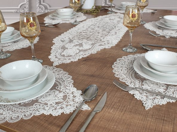 6 Kişilik Amerikan Servis Supla ve Runner Takımı 7 Parça Çeyiz Seti Nakışlı Masa ve Sunum Seti ürün görseli 1